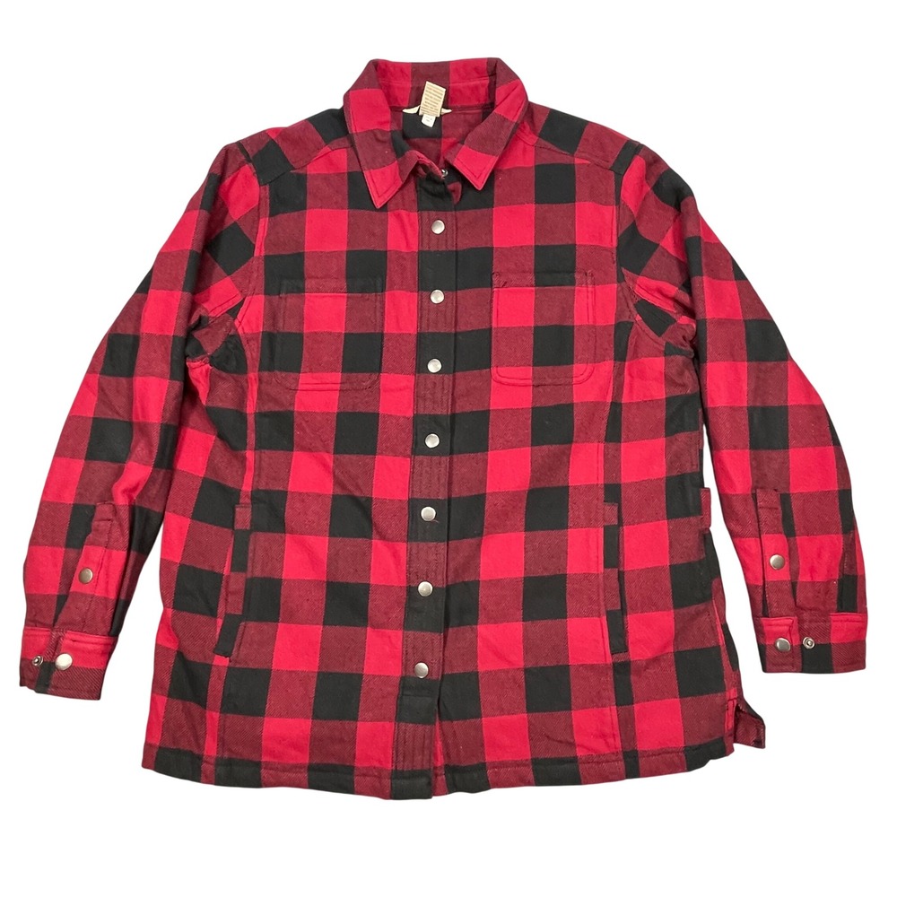 Duluth Trading Co Red Black Buffalo Plaid Insulated Flannel Shirt Jacket Women L